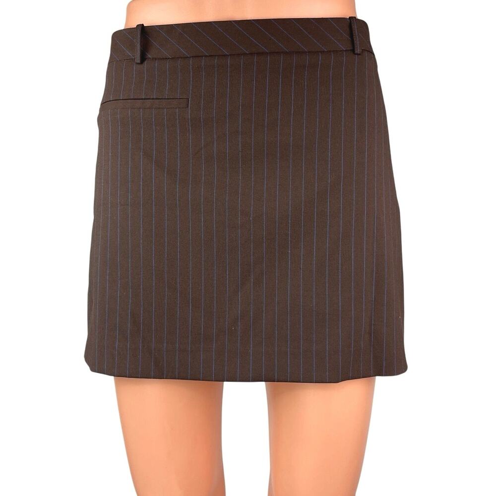 NEW Zara Women's Brown Blue Pinstriped Preppy School Girl A-Line Mini Skirt Sz L